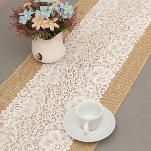 30CM*1.8M Vintage Burlap Lace Hessian Table Runner Natural Jute Wedding Deco _pu - Picture 4 of 7