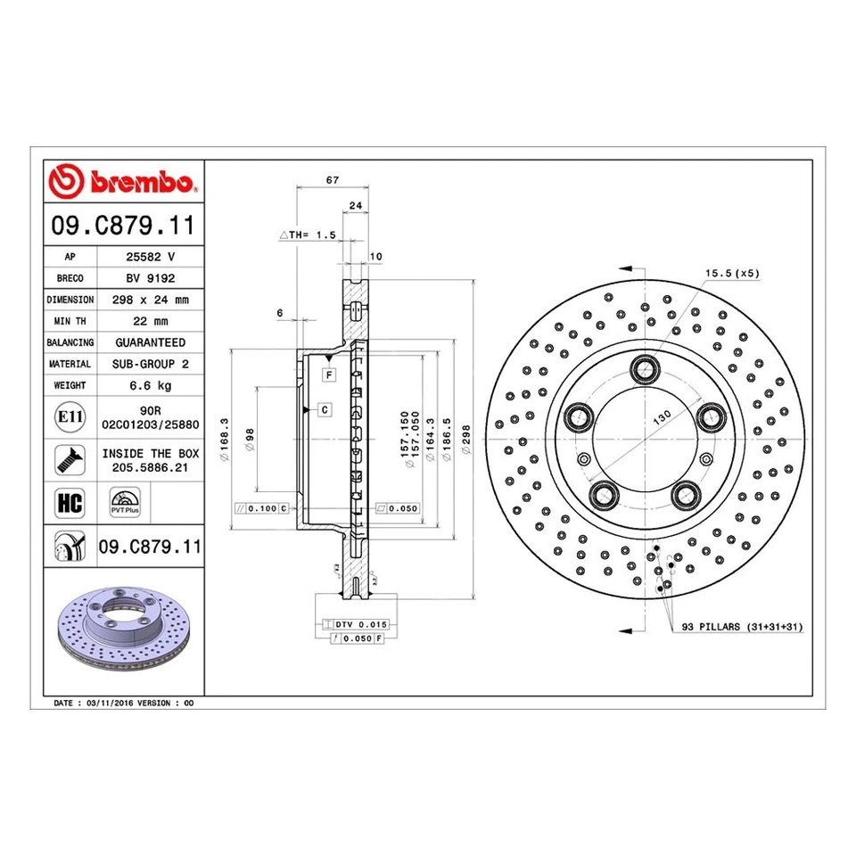 For Porsche Boxster 05-08 Brake Rotor UV Coated Series Drilled Vented Front Foto 2 de 4