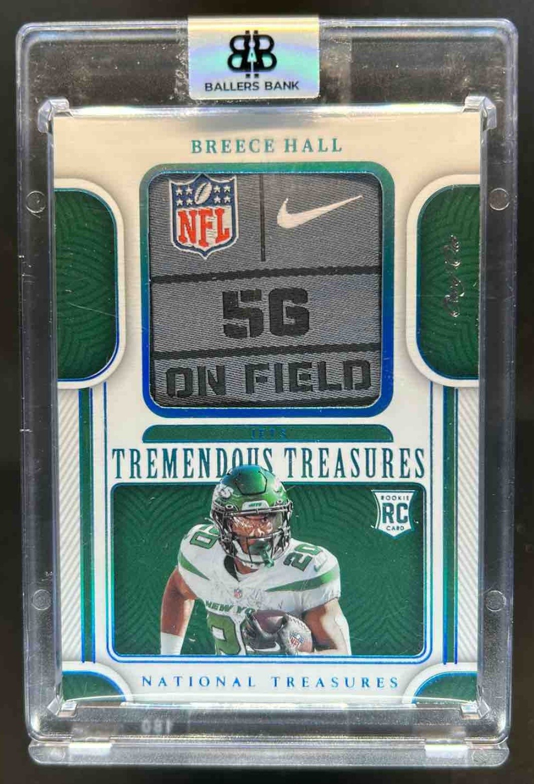 Breece Hall Panini National Treasures Rookie Laundry Tag Signature #BHA NFL Shield 1/1