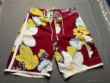 Abercrombie  Fitch Board Shorts Mens 34 Red Floral Cargo Swim Trunks Vtg Y2k