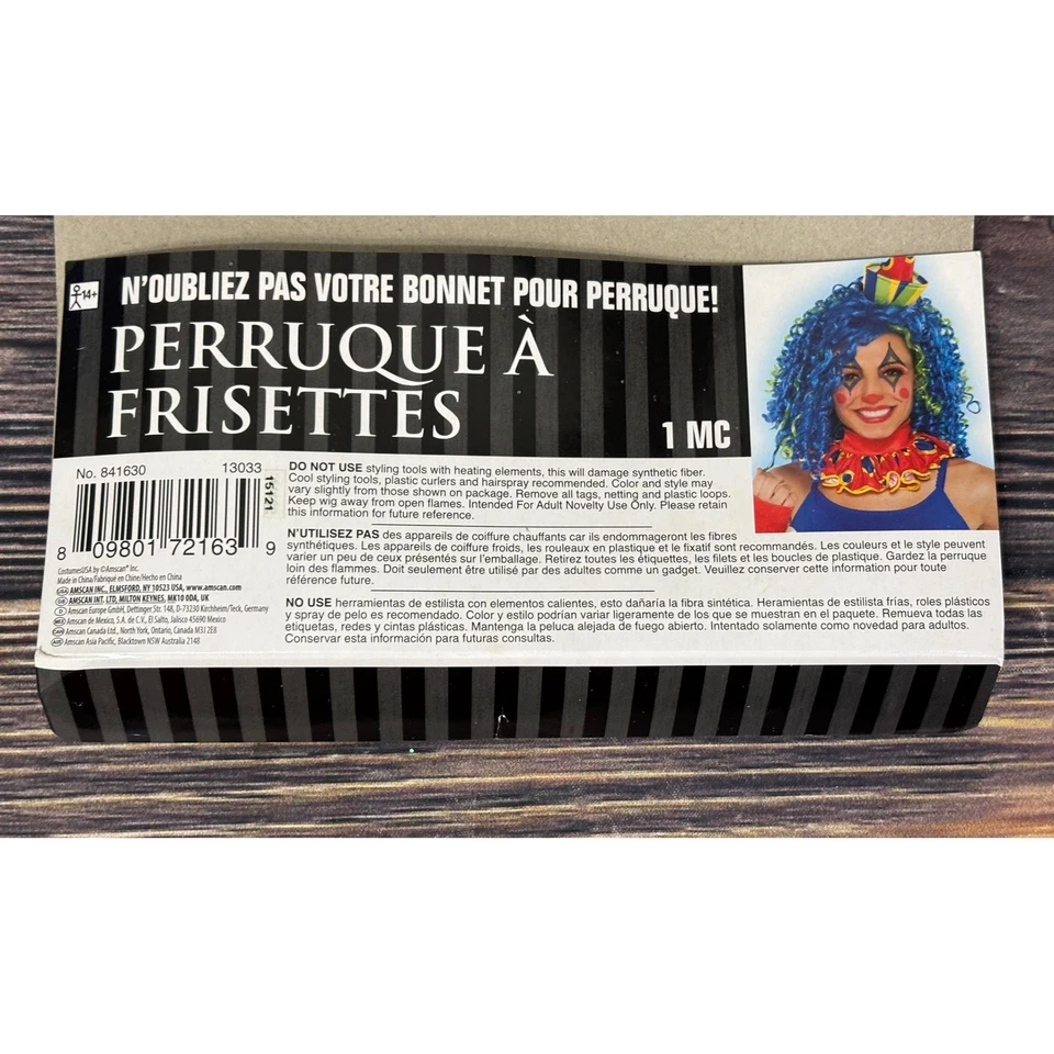 Peluca Payaso Ringlet Disfraz Azul Verde Rizado Adulto Novedad Halloween Juegos con disfraces Foto 4 de 4