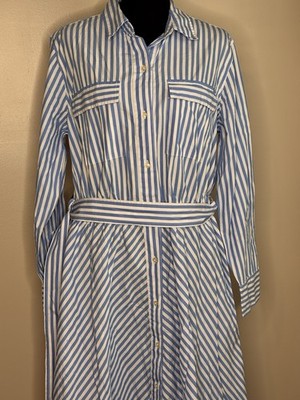 free assembly blue and white striped dress Free Assembly Women's and Womens Plus Belted Cotton Maxi Shirtdress with Long Sleeves, Sizes XS-4X