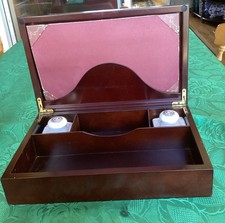 Vintage Stationery Wooden Box Bone China Inkwells & Blotter