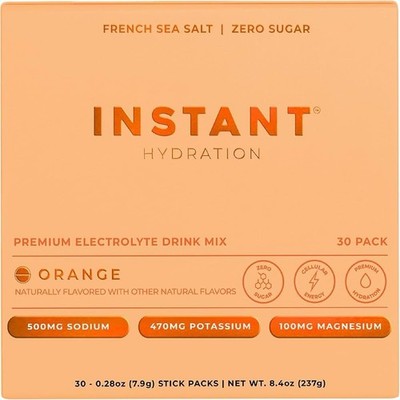 Instant Hydration Electrolyte Orange Flavor Drink Mix 30 Stick Packs Exp 7/27