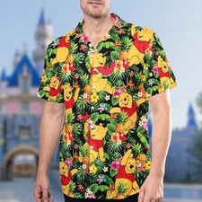 Disney Winnie The Pooh Pineapple Tropical Flowers Summer Vacation Hawaiian Shirt
