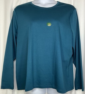 LL Bean Women s Turquoise 100% Cotton Long Slv T-Shirt Sz 2X Easy Care NWT
