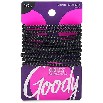Goody Ouchless No Slip Hair Ties, 10 Ct, Black, 4MM Rubber Bands, SlideProof,...