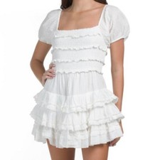 LoveShackFancy White Ruffle Princess Puff Sleeves Mini Dress XXL Cottagecore