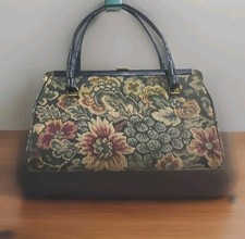 VERDI Floral Tapestry Framed Clutch Handbag Purse Bag Mid Century Antique Core