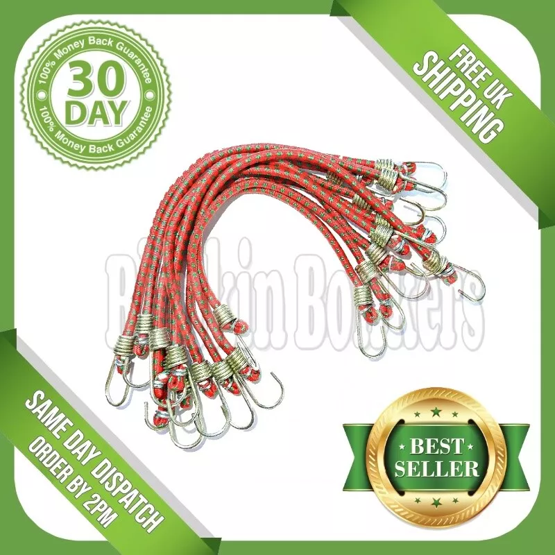 10 SMALL BUNGEE CORDS 10 SHORT MINI BIKE CAMPING ELASTIC STRAP HOOK  STRETCH UK