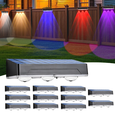 8-12x Upgraded Solar Fence Lights Outdoor 3000K-6000K RGB Deck Light Waterproof 