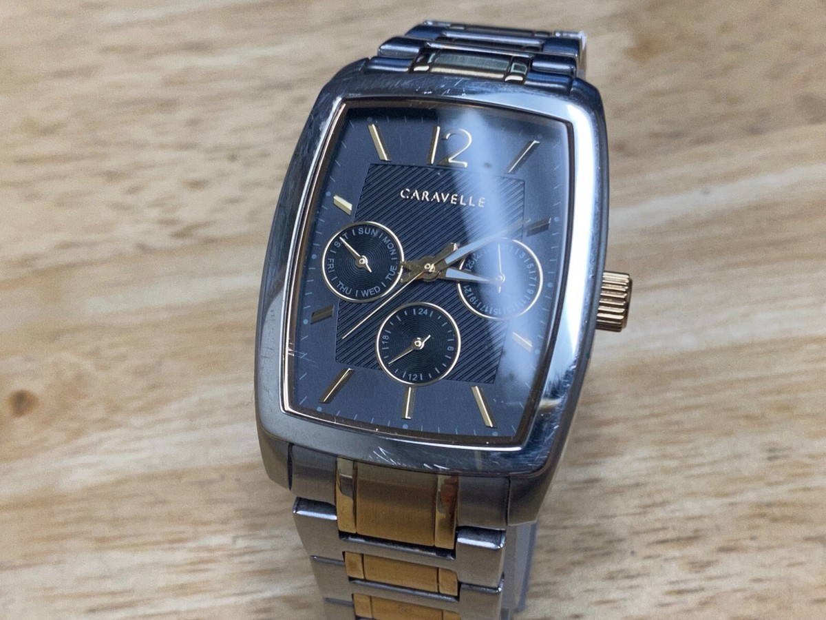 Caravelle-Bulova Men Dual Tone Steel Barrel Analog Quartz