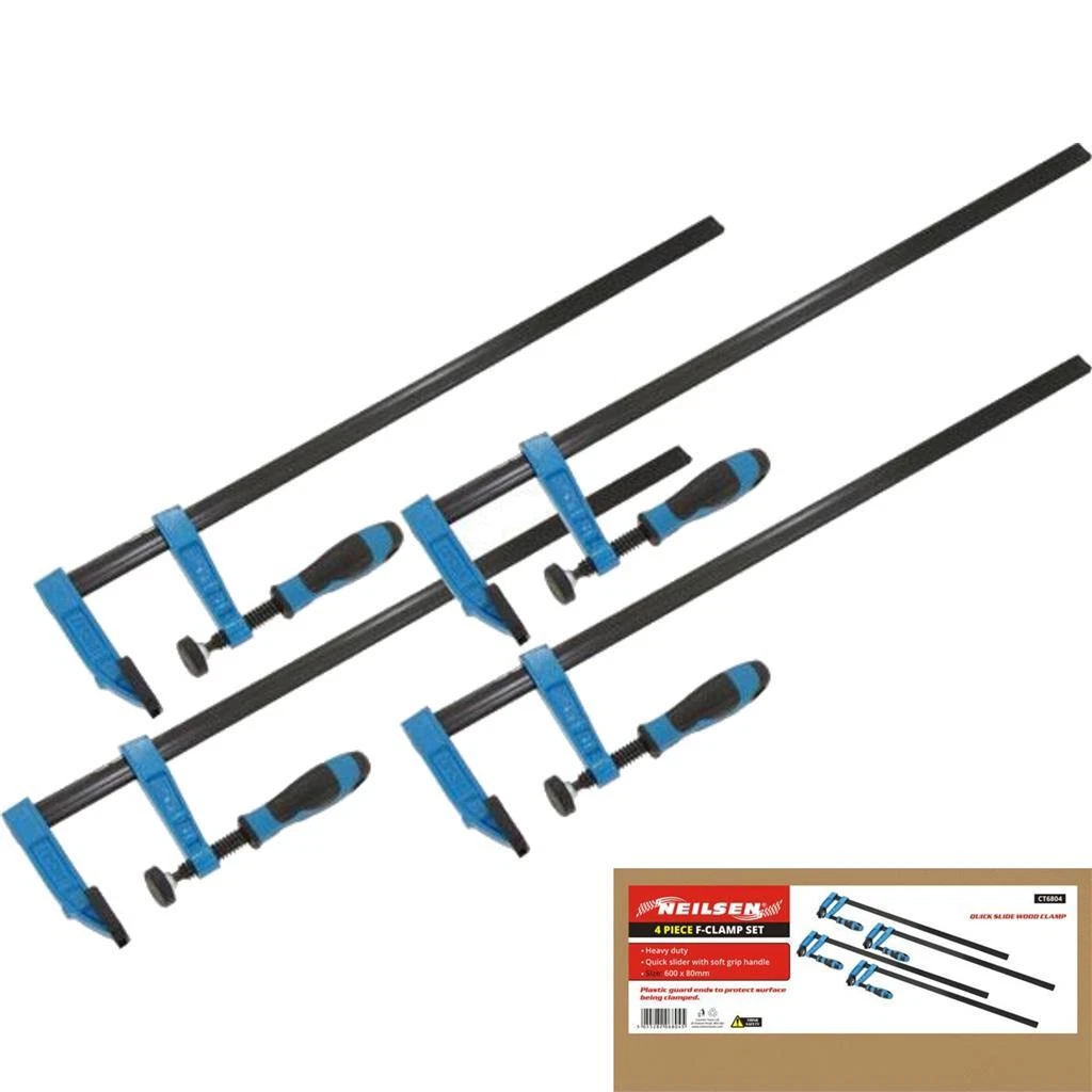 Hi-Spec 2pc Steel Bar F Clamps Set. Heavy Duty 200, 300mm / 8, 12 - View #7