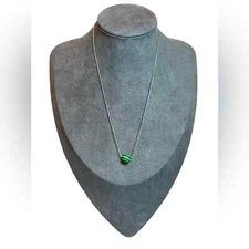 Zad Green Handmade Swirled Clay Bead And Silver Chain Necklace