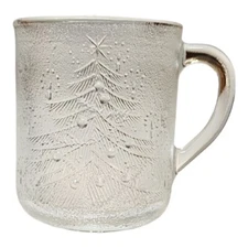 Set Of 2 Christmas Tree Mugs Cups Frosted Clear Tempered Glass, Duralex France
