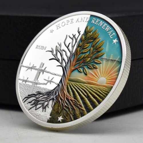 Krieg und Frieden Challenge Medaille Hoffnung und Erneuerung Silber Metall Handwerk Erinnerungsmünze - Bild 2 von 10
