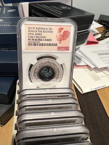 2017 Australia OPAL LUNAR Year of the ROOSTER 1oz Silver Proof Coin NGC PF70 ER 