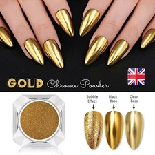 GOLD Mirror Nail Chrome Powder Effect Dust Nails Platinum Shimmer Pigment Brush
