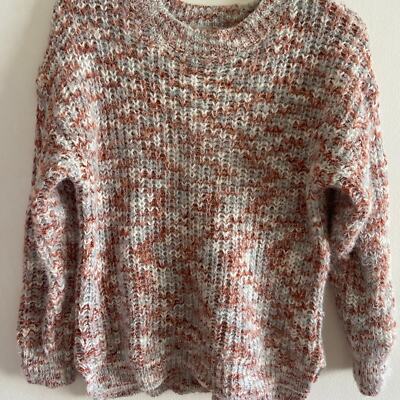 RD style eyelash fringe chunky knit sweater long sleeve marled medium