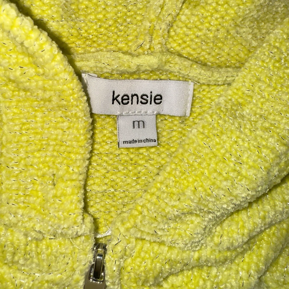 KENSIE Suave Chenilla Tejido con Cable Iluminador Amarillo Suéter Cremallera Chaqueta con Capucha Foto 4 de 4