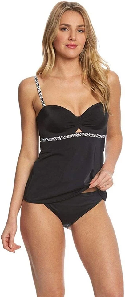 Camiseta de natación Tankini Coco Rave NEGRA con ribete en contraste ojo de cerradura, EE. UU. 34/36DD Foto 3 de 4