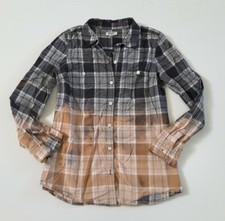 Upcycled Distressed Bleached Hand Dyed Rockabilly Country Grunge Ombre Shirt XS