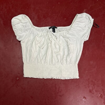 Forever 21 White Crop Top Short Sleeve Shirt Top Womens Small S Cropped  Shirt