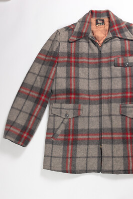 VTG 1950's WOOLRICH HALF BELT PLAID WOOL COAT JACKET WORK