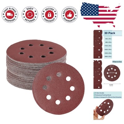Versatile 30-Pack Sanding Discs - 5 Inch, 40-600 Grits for Wood, Metal, and More
