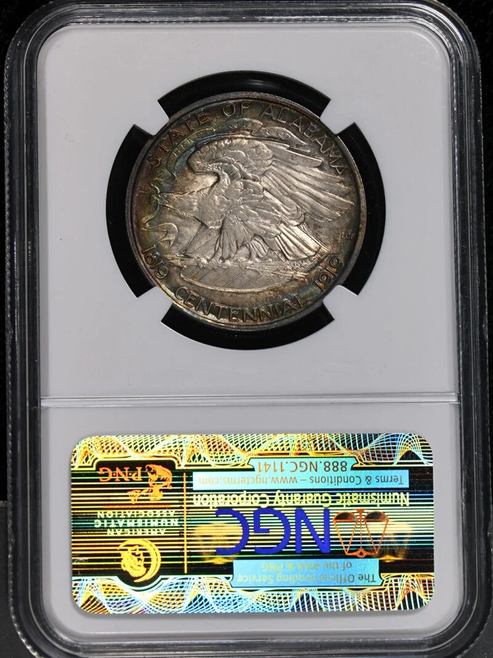 1921 Alabama 2x2 Commem Half Dollar NGC MS62 Superb Eye Appeal Strong Strike - Image 4 of 4