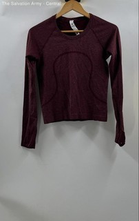 Lululemon Womens Burgundy Long Sleeve Thumbholes Pullover T Shirt Size 6