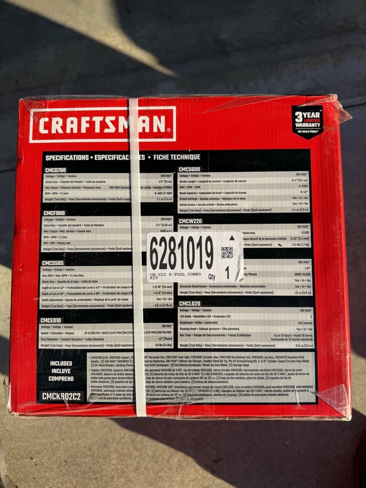 Kit combo de ferramentas elétricas CRAFTSMAN V20 20 volts Max 8 ferramentas 2 baterias, carregador e bolsa - Imagem 3 de 4