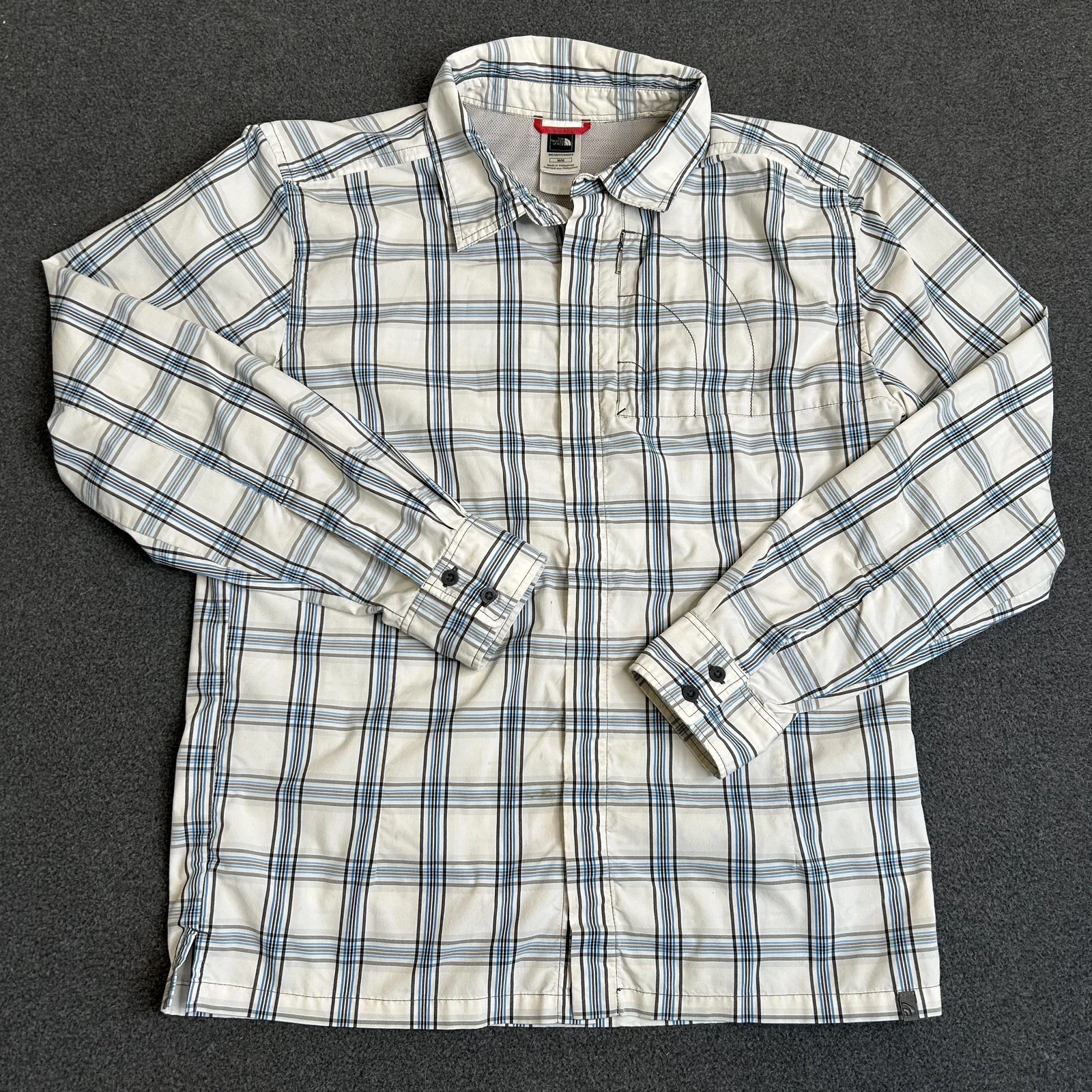 The North Face Shirt Mens Medium White Plaid Button Front Lined Vented Outdoor