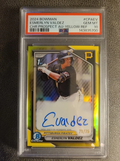 2024 Bowman Chrome Esmerlyn Valdez 1st Prospect Yellow Refractor Auto /75 PSA 10
