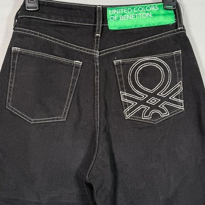 United Colors of Benetton Jeans 25 26x23'' Crop Wide Denim High Rise Fringe Raw
