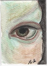 ACEO  original painting watercolor Lover's Eye  by Michi