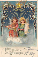 AK Litho. Prägerkarte Goldglanz Engel Fröhliche Weihnachten 1905 (D40654)