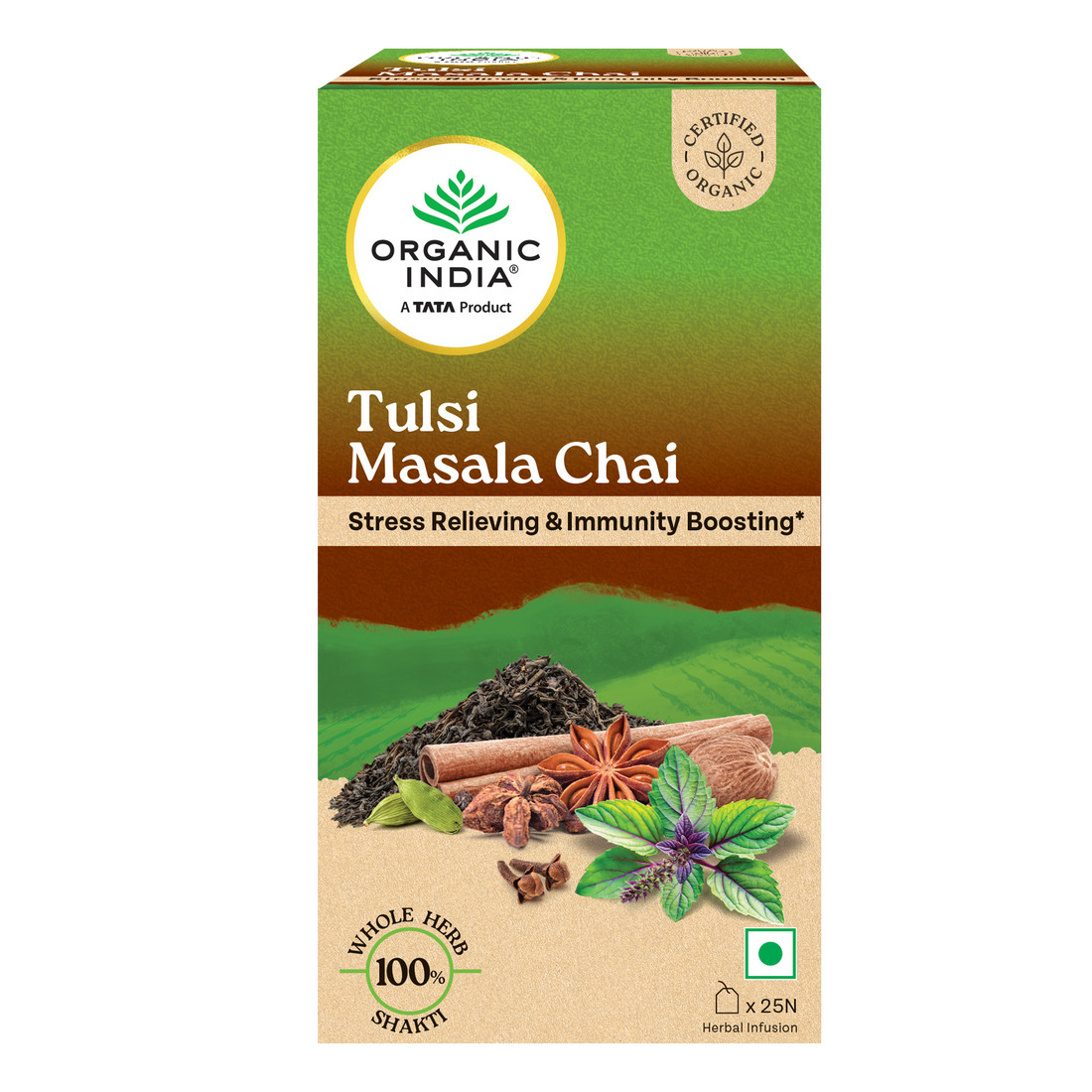 Organic India Tulsi Masala 25 GreenTea Bags Stress Relieving & ImmunityBoosting