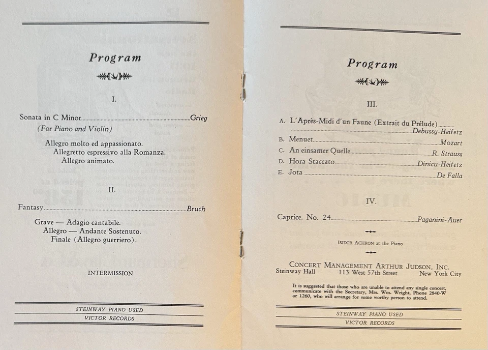 Jascha Heifetz Autographed Program, violinist, Stockton California - Image 3 of 4