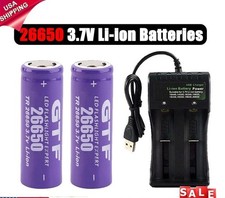 2PCS 26650 Battery Rechargeable 3.7V Li-ion Batteries / Charger 2 US Shipping