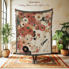 Personalized Floral Woven Blanket, Custom Name Boho Wall Tapestry