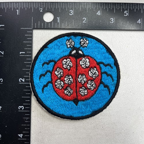 LADYBUG SYMBOL Vintage Patch ~ Red Lady Bug ~ White Flowers For Spots 5NA6