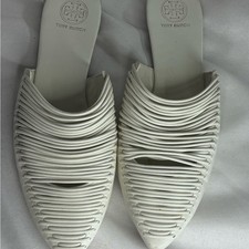 Tory Burch White Textured Mules