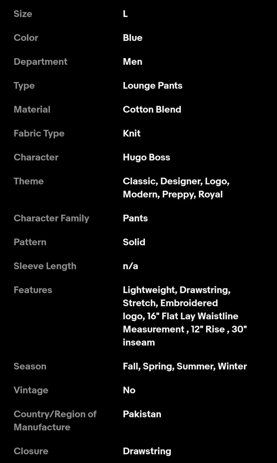 Hugo Boss Sleepwear Pants Men's Large 32x30 Waffle Knit Stretch Comfort Lounge  thumbnail 2