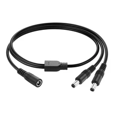 DC Power Splitter Cable Y Adapter 1 Female to 2 Male 5.5x2.1mm CCTV Cord