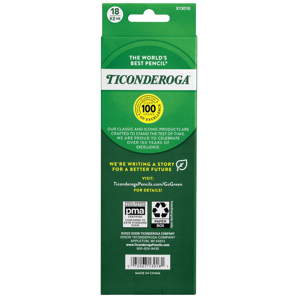 Ticonderoga Wood-Cased Pencils, Pre-Sharpened, #2 18 Count (Pack of 1 ...
