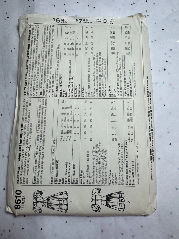 Simplicity Pattern 8610 Gunne Sax By Jessica McClintock SZ 12 UNCUT;FF - Image 4 of 4