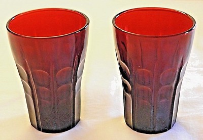 Vintage Anchor Hocking *2* Royal Ruby Red High Point Glass Tumblers* EXCELLENT*