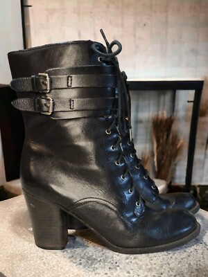 Marc Fisher Peabody Mid Calf Lace Up High Heeled Combat Boots