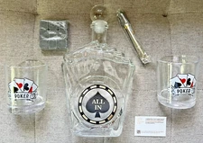 New Texas Hold'em Poker Whiskey Decanter Set , 2 Glasses Whiskey Stones Tongs